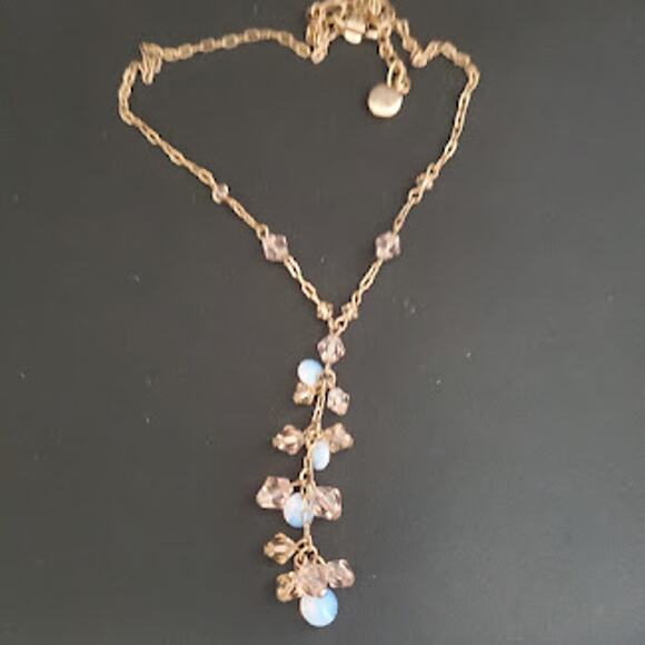 Givenchy Rose Gold Rhinestones &‎ Aurora Borealis Beaded Y-Drop Necklace - Picture 2 of 7